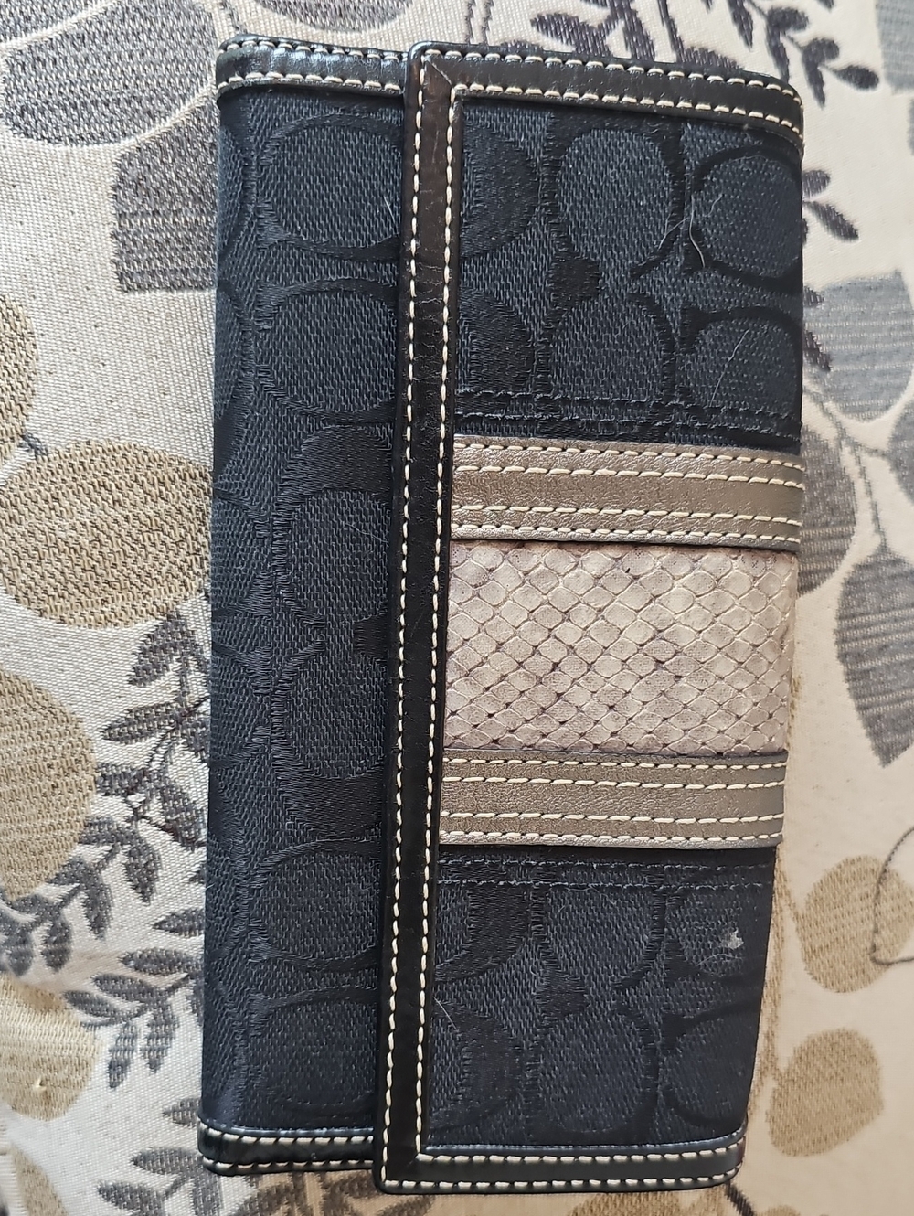 Coach Black and Taupe Signature Continental Wallet